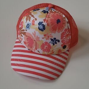 ROXY  snap back coral blue yellow pink striped floral mesh trucker baller hat